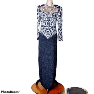 CREATIVE CREATIONS Black/White Sequin/ Beaded Gown
